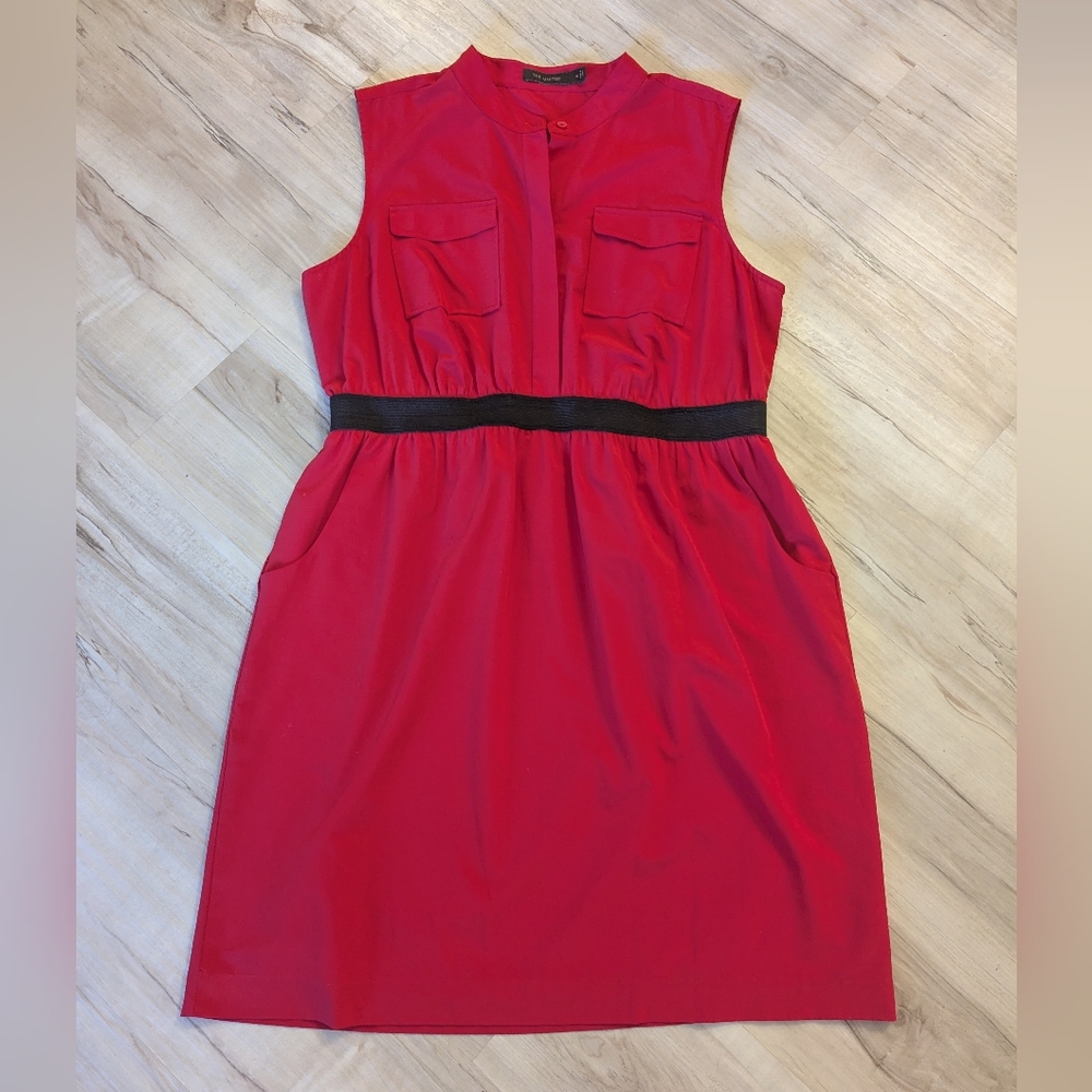 The Limited Sleeveless Red Dress with Black Waistband